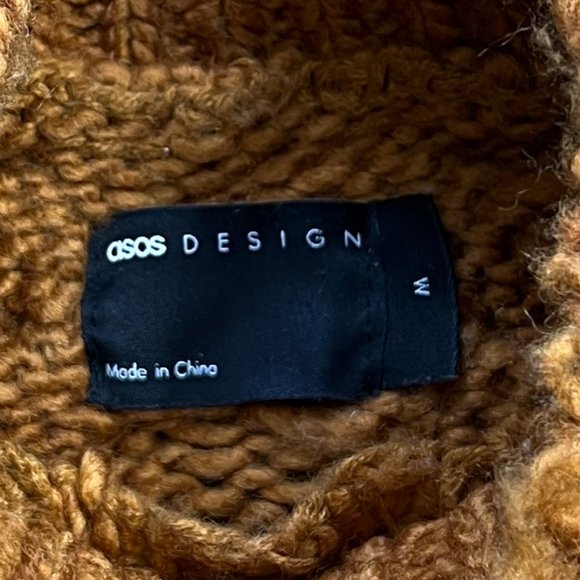 Asos Cable Knit Wool Blend Oversized Sweater Long Chunky Slouchy Fisherman Mock - Picture 4 of 7